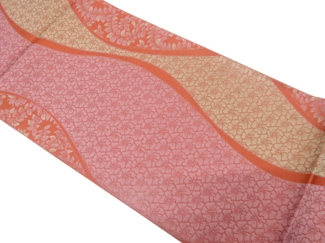 JAPANESE FUKURO OBI / WOVEN FLOWER & WAVY STRIPE